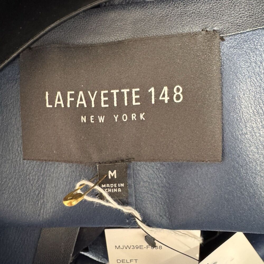 NWT Lafayette 148 New York Jacket $2,998 M Calf Hair Leather Navy Blue Cutout - Picture 11 of 13